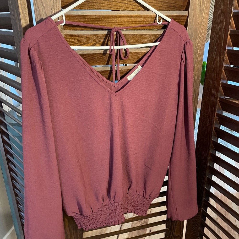 Nine Britton Mauve Tie Back Smocked Blouse Size S Stitch Fix